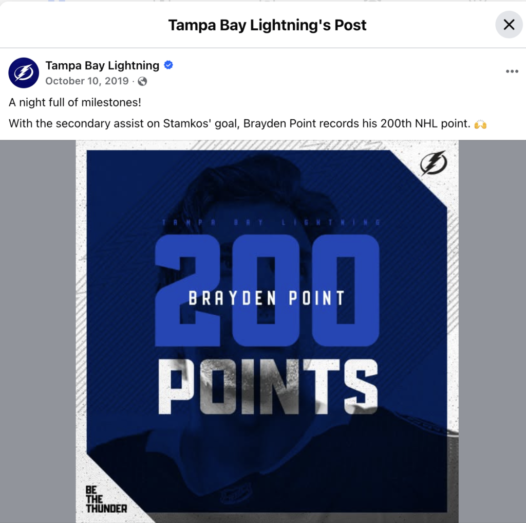 Facebook Post from @TBLightning